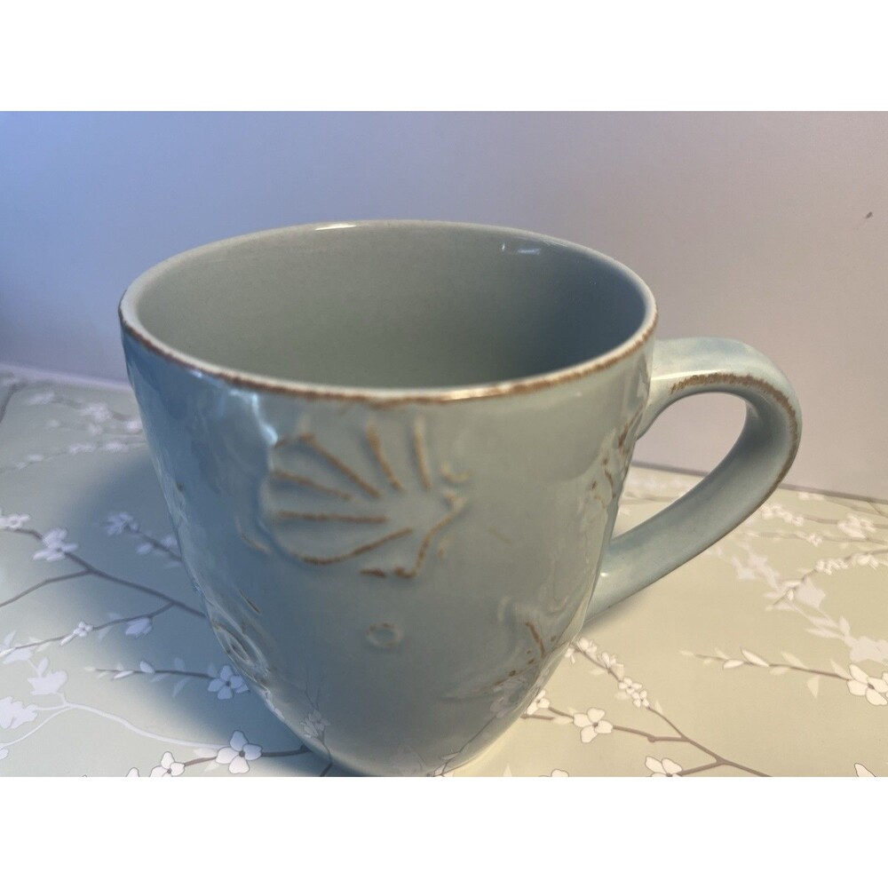Thompson Pottery Hampton Cape Cod Aqua Blue Sea Shell Coffee Mugs Set of 2 - Picture 3 of 6